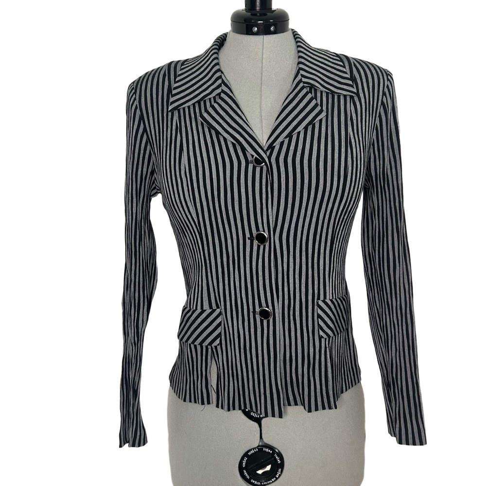Vintage Black Gray Striped Blazer Jacket Size 10